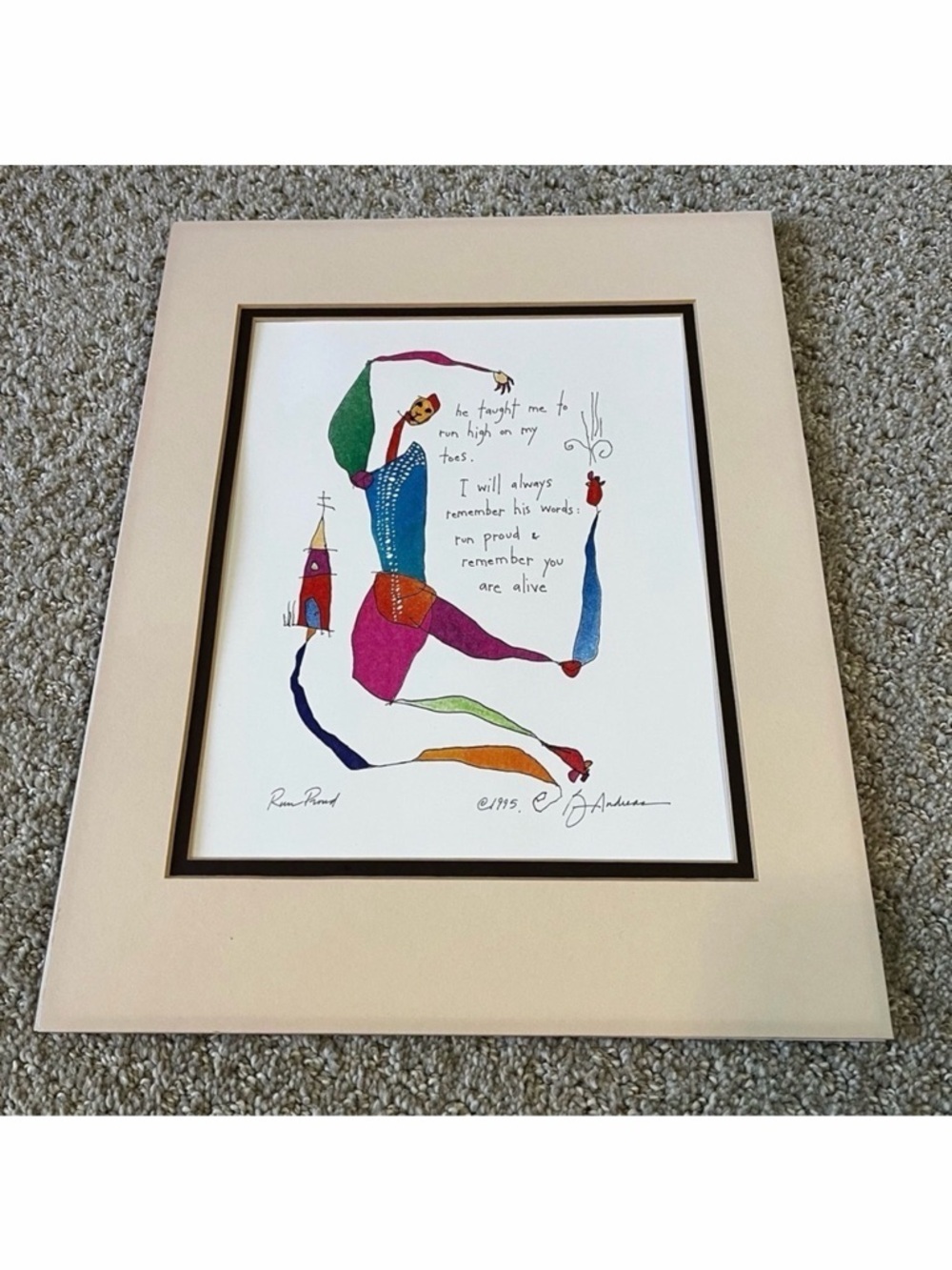 Brian Andreas Story People Matted Print Signed "Run Proud” Whimsy 11 x 14 - 1995